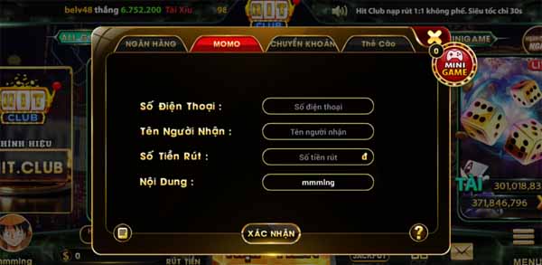 Rút tiền hitclub qua ví MoMo